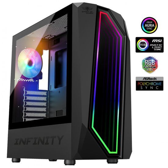 Spirit of Gamer Infinity RGB Gaming PC Behuizing - ATX/Micro-ATX/Mini-ITX - Spiegelende Voorkant - ARGB Verlichting - Mid-Tower