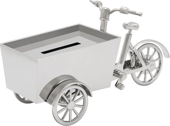 Zilverstad Spaarpot Bakfiets Zilver - Kraamcadeau - Verzilverd - 17x9x6.5 cm