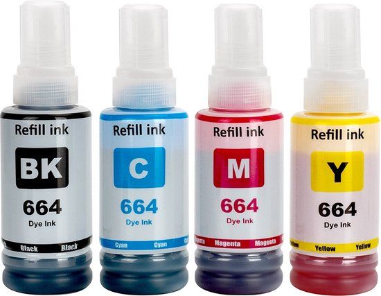 Inktkenners Inkt Geschikt voor Ecotank 664 - Multipack (4x) - Zwart, Cyaan, Magenta, Geel
