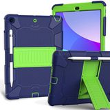 Case iPad Case voor 10.2 Inch 9e/8e/7e generatie 2021/2020/2019 met Drie-in-één ontwerp, schokbestendig Robuuste case met potloodhouder en standaard - Marineblauw+Geel-groen