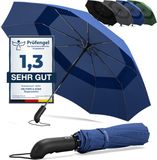 Wilford & Sons Stormparaplu Opvouwbaar Zak Paraplu Stormproof + Knop Automatisch & Beschermhoes | Heren Dames - Compact Stevig, Teflon Wind & Waterdicht Handvat Polsstrap| Reisparaplu Zakparaplu Golf, Blauw - Dubble Dak