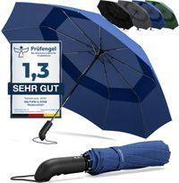 Wilford & Sons Stormparaplu Opvouwbaar Zak Paraplu Stormproof + Knop Automatisch & Beschermhoes | Heren Dames - Compact Stevig, Teflon Wind & Waterdicht Handvat Polsstrap| Reisparaplu Zakparaplu Golf, Blauw - Dubble Dak