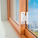 SAFELON 4-pack kindveilige schuifraamsloten, tweerichtingsraamsloten met automatische vergrendeling voor peuters, babyveiligheidssloten voor ramen en kasten (wit)
