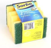 Sorbo schuursponsjes 2x - met handgreep - groen schuurvlak - 9 x 6,5 x 4 cm - sponzen