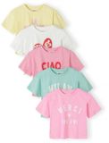 Minoti T-shirt meisjes 5-pack cropped grafische print - korte mouw