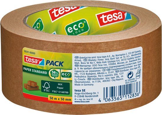 Tesa 58291 Eco Papier Verpakkingstape - 50mm x 50m - Bruin - 6 Rollen