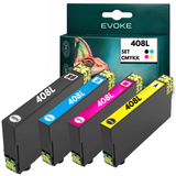 Evoke Compatible Ink for Epson 408L 408 L 4X CMYK: Black, Cyan, Magenta, Yellow 117 ml Workforce Pro Wf-C4810Dtwf