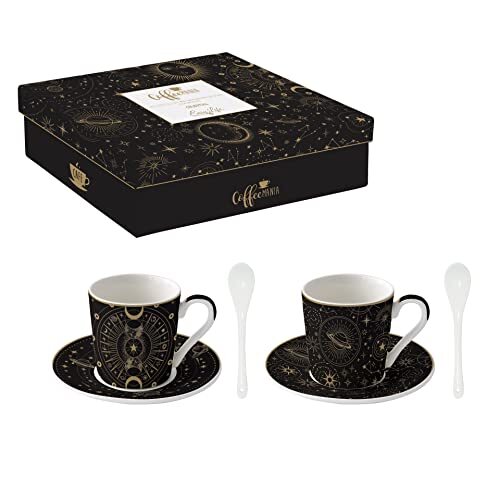 Easy Life Set van 2 koffiekopjes, 100 ml, met lepel, porselein