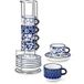 VANCASSO, lot de 4 tasses, service à espresso en porcelaine, tasse à café avec soucoupe, support métallique, 90 ml, porcelaine bleu et blanc