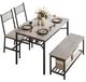 Ensemble de salle à manger pour 4 personnes - Table de salle à manger rectangulaire en bois - Banc avec rangement - Étagère à vin - Design rétro - Convient aux petits espaces - Gris