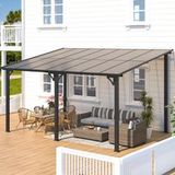 Yodolla Pergola adossée, tonnelle de jardin extérieure, pergola murale résistante aux UV, 4,3 x 3 m - Noir