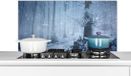 KitchenYeah Spatscherm keuken 100x50 cm - Kookplaat achterwand Bos - Winter - Sneeuw - Muurbeschermer - Aluminium