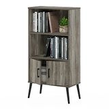 Furinno MIDCENTURY Opbergplanken, opbergkast met deuren en planken, boekenplank met poten, voor woonkamer, thuiskantoor, grijs eiken