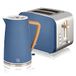 Swan Nordic ontbijtset, draadloze waterkoker, 1,7 l, 2200 W, broodrooster met brede sleuf, 2 sneden, 3 functies, modern design, houtlook, mat blauw