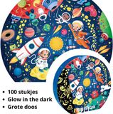 Eurekakids Puzzle Espace - 100 Pièces - Luminescent - Rond - Diamètre 76 cm