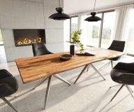 Estelar Table à manger Edge 240x100 acacia nature rond acier inoxydable Live-Edge