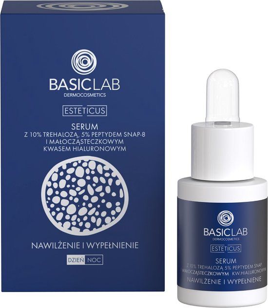 BasicLab Esteticus serum met 10% trehalose. 5% SNAP-8 peptide en laag-moleculair hyaluronzuur 15ml