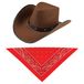 Billy Boy Carnaval verkleedset cowboyhoed - bruin - met rode hals zakdoek - pour adultes