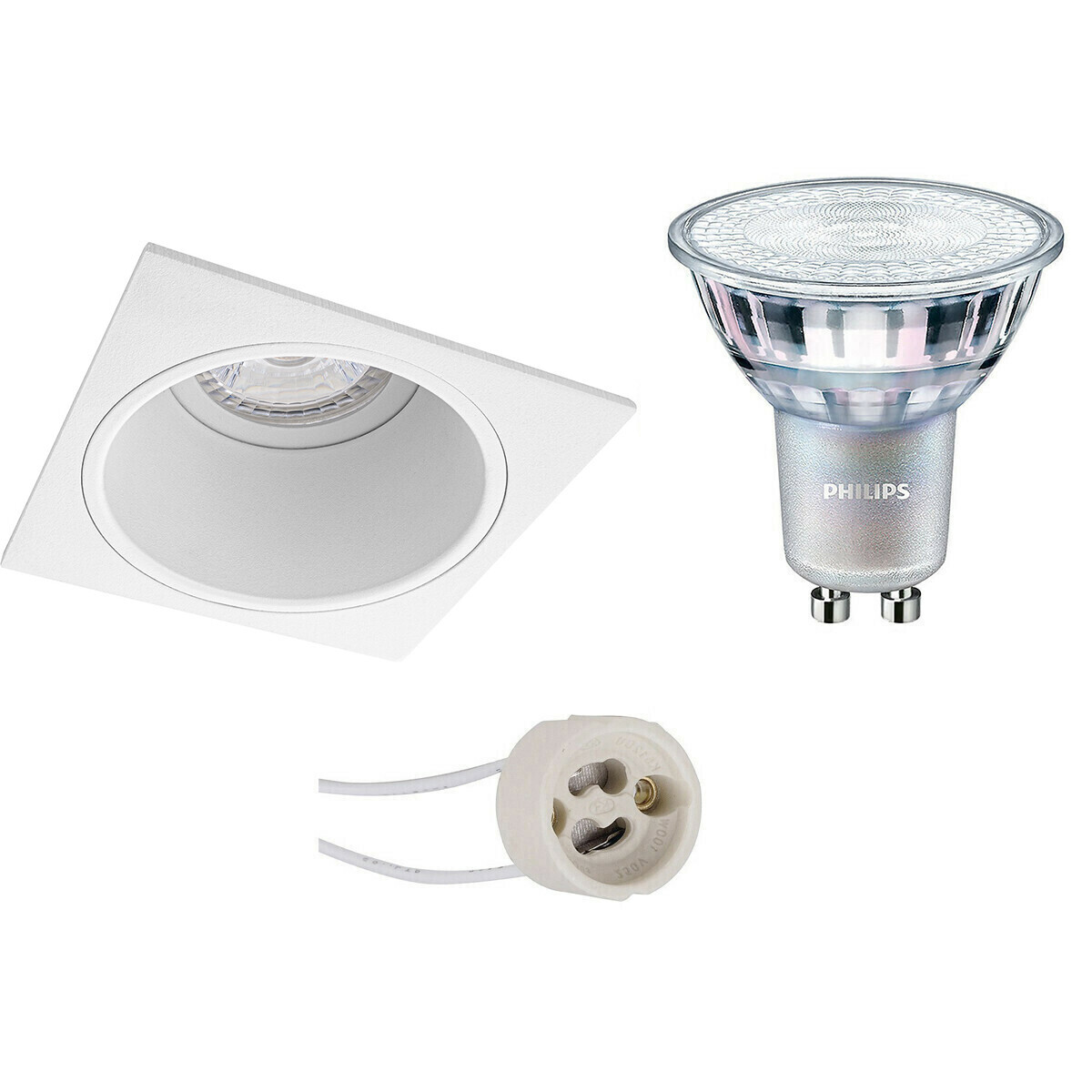 BES LED LED Spot Set - Pragmi Minko Pro - GU10 Fitting - Inbouw Vierkant - Mat Wit - Verdiept - 90mm - Philips - MASTER 927 36D VLE - 3.7W - Warm Wit 2200K-2700K - DimTone Dimbaar