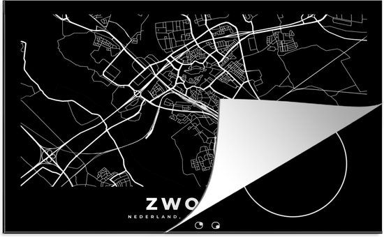 KitchenYeah® Inductie beschermer 77x51 cm - Kaart Zwolle - Zwart