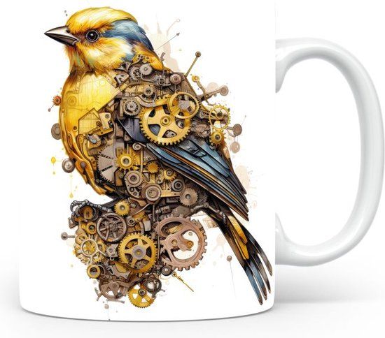 Mok met Distelvink - Keramiek - Wit met print - 330 ml