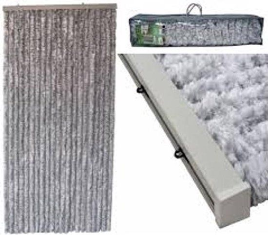 Kynast Vliegengordijn - pluche - kattenstaart - 90 x 200 cm - grijs / wit