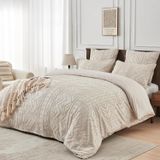 TRANKIELO® - Ensemble de literie 135 x 200 cm - Microfibre beige - Housse de couette touffetée avec fermeture éclair et taie d'oreiller