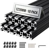VEVOR 2020 Aluminiumprofielen, 10 stuks, 122 cm, Geanodiseerde T-Sleuf Aluminiumprofielen Volgens EU-Norm, Zeer Sterke Geëxtrudeerde Profielen, Aluminium Rail voor 3D-Geprinte Onderdelen, CNC-Werkbanken en -Montage, Zwart