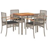 vidaXL 5-delige Tuinset met Kussens, Poly Rattan, Grijs