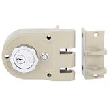 Amig - Linkshandig opbouwslot met vergrendelingshendel, schoot en handgreep voor houten deuren model 1396-60 mm - Schoot met binnen- en buitencilinder - Beige staal