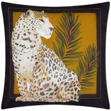 Paoletti Leopardis Cat Printed Outdoor Polyester Gevuld Kussen - Zwart/Goud - 50x50cm