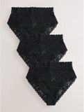 Next - Dames - Set van 3 hoog uitgesneden slipjes met all-over kant en hoge taille - Zwart