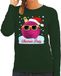 Bellatio Decorations Foute kersttrui - sweater - groen - Chirstmas party - roze coole kerstbal - voor dames - kerstkleding / christmas outfit XS