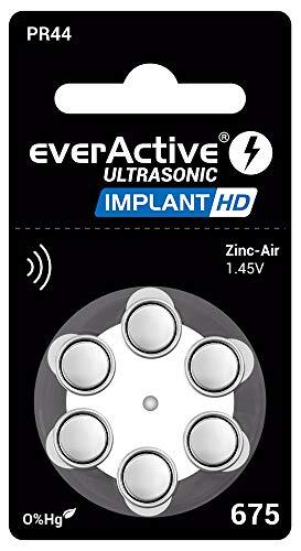 everActive 675, 6 stuks, gehoorapparaatbatterijen, hoge prestaties, zink-lucht-batterijen, 1 blisterkaart, 4-jarige houdbaarheid, blauw, Implant HD PR44