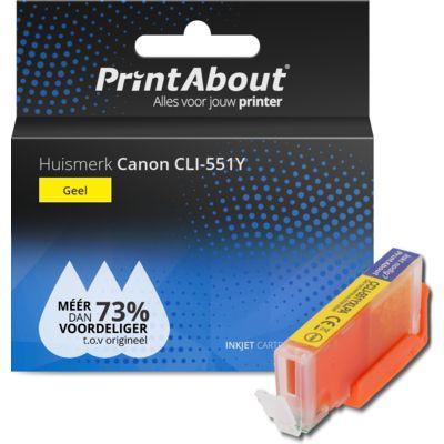 PrintAbout Huismerk CLI-551Y Gele Inktcartridge voor Canon - 1000 Pagina's