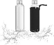 Relaxdays Glazen waterfles - Set van 2 - 500 ml - Anti-lek - Met hoes