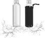 Relaxdays Glazen waterfles - Set van 2 - 500 ml - Anti-lek - Met hoes