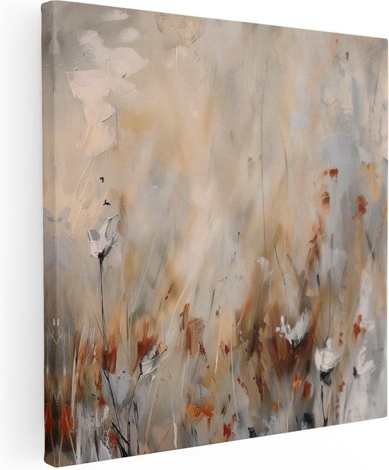Artaza Canvas Schilderij Abstract Kunstwerk van Bloemen in een Veld - 50x50 - Wanddecoratie - Foto Op Canvas - Canvas Print