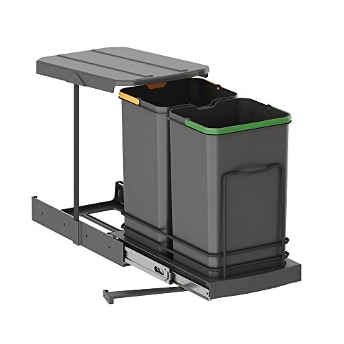 Emuca - Recycle keukenrecyclingbakken - 2 x 12 L - Antracietgrijs plastic