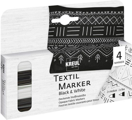 Kreul Textielstiften opake zwart-wit set van 4
