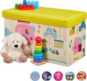Relaxdays speelgoedkist - 50 liter - dieren - opbergmand - speelgoedmand kinderkamer - geel