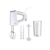 Braun MultiMix 3 - Hand Mixer met 3 Accessoires, 550W, Wit | 5 Snelheden + Turbo, SmoothStart & Anti-spat, MultiWhisk Gardes, Kneedhaken, Kunststof Blendervoet, HM3205WH