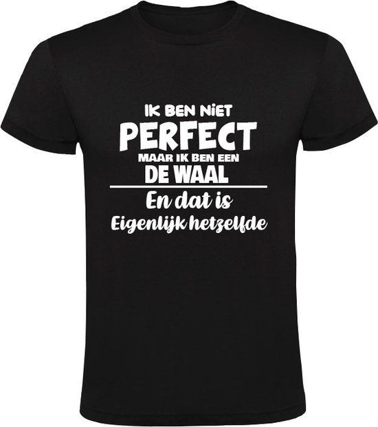 Sol's Heren T-shirt - Ik ben niet perfect maar ik ben een De Waal en dat is eigenlijk hetzelfde - Zwart - 4XL