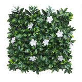 Well Home Kunstmatige verticale heggenpaneel, 100 x 100 cm, voor binnen- en buitendecoratie, groene bladeren en witte bloemen