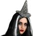 Atosa Halloween heksenhoed - mini hoedje op diadeem - zilver glitter