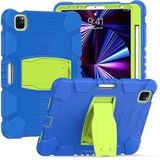 Vind met ondersteuning voor Samsung Tab A7 2020 T500 T505, duurzaam, hybride, schokken, resistent, drie-laags, siliconen beschermhoes voor kindertablet (blauw + geelgroen)