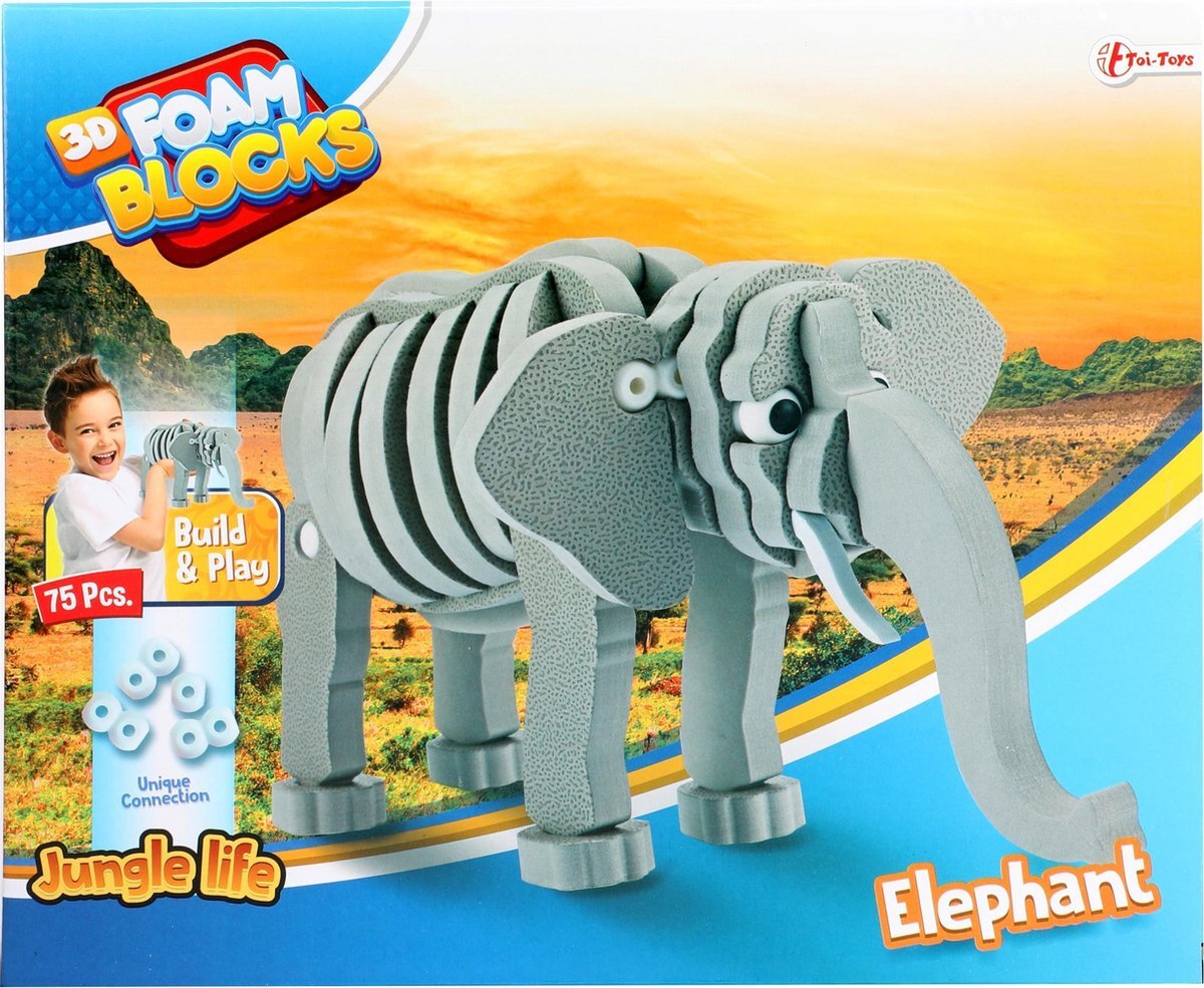 Toi Toys Toi-toys 3d Puzzel Olifant Junior 31,5 Cm Foam Grijs 75-delig