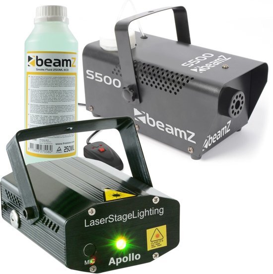 BeamZ Laser met rookmachine - Apollo sterrenhemel laser met S500 rookmachine en extra rookvloeistof