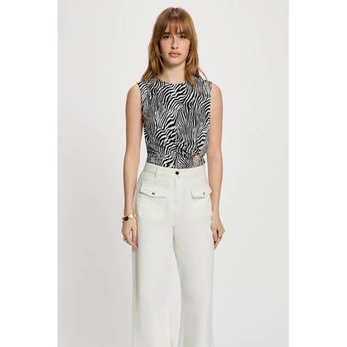 Morgan Mouwloze Top met Zebraprint Zwart