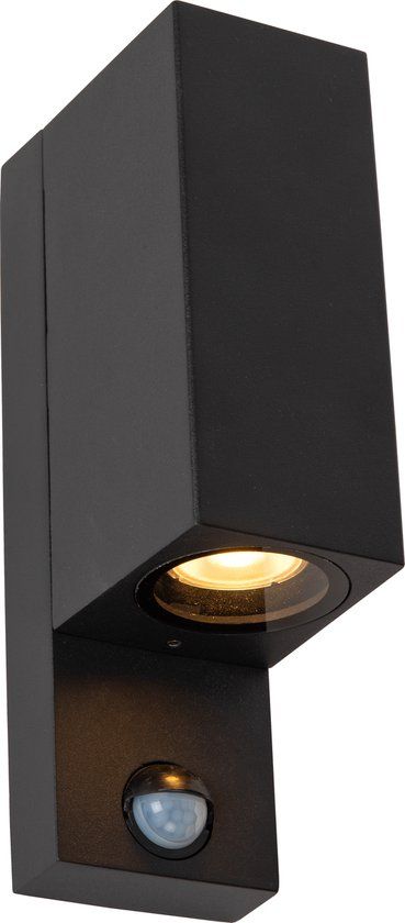 Lucide ZARO IR - Wandspot Buiten - 2xGU10 - IP65 - Bewegingssensor - Zwart